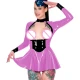 Exotic Open Bust Mistress A-line Pleated Mini Dress Shiny PVC Leather Fashion Patchwork Long Sleeve Mock Neck Bodycon Dress