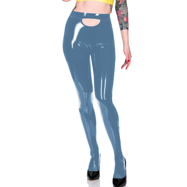 Women Shiny PVC Leather Solid Color Skinny Tights Slim Fit Fitness Leggings Office Ladies Fashion Casual Daily Match Bottoms