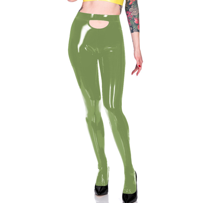 Women Shiny PVC Leather Solid Color Skinny Tights Slim Fit Fitness Leggings Office Ladies Fashion Casual Daily Match Bottoms