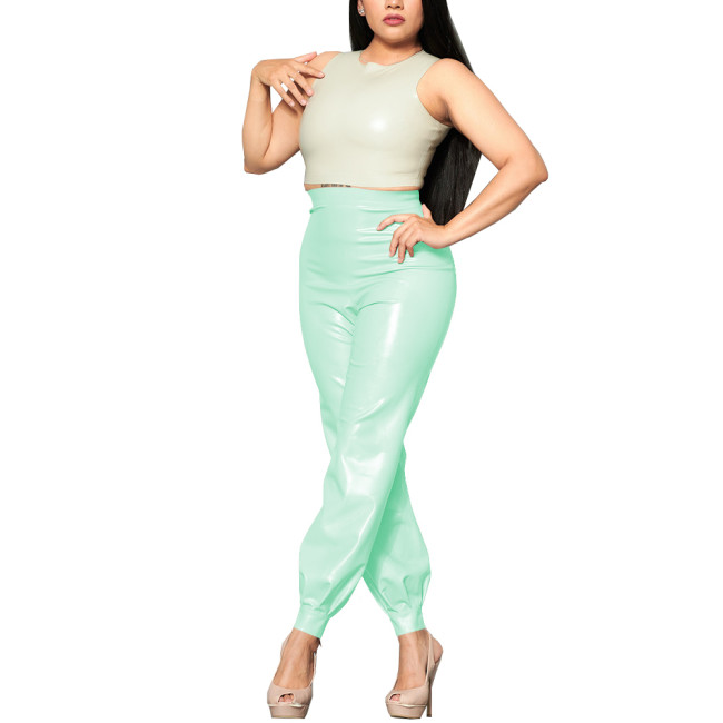 Women Vinyl PVC Leather Pants Fashion Ladies High Waist Loose Pants Nightclub Latex-look Bloomers Stretch Trousers Streetwear