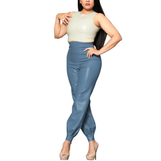 Women Vinyl PVC Leather Pants Fashion Ladies High Waist Loose Pants Nightclub Latex-look Bloomers Stretch Trousers Streetwear