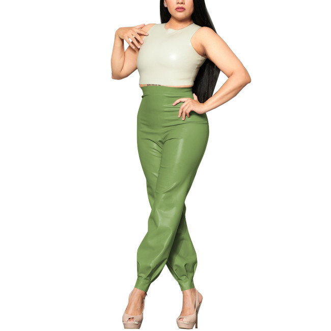 Women Vinyl PVC Leather Pants Fashion Ladies High Waist Loose Pants Nightclub Latex-look Bloomers Stretch Trousers Streetwear