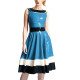 Fashion Patchwork Color Knee-length Dress for Women Elegant Ruffled Swing Midi Dress Sleeveless Bodycon Dress with Back Zipper