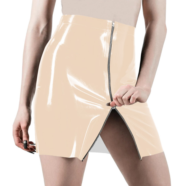 Front Zip Punk Style Mini Skirt for Women Wrap Hip Bodycon Skirt High Waist Latex Look Gothic Attire Fashion Casual Match Bottom