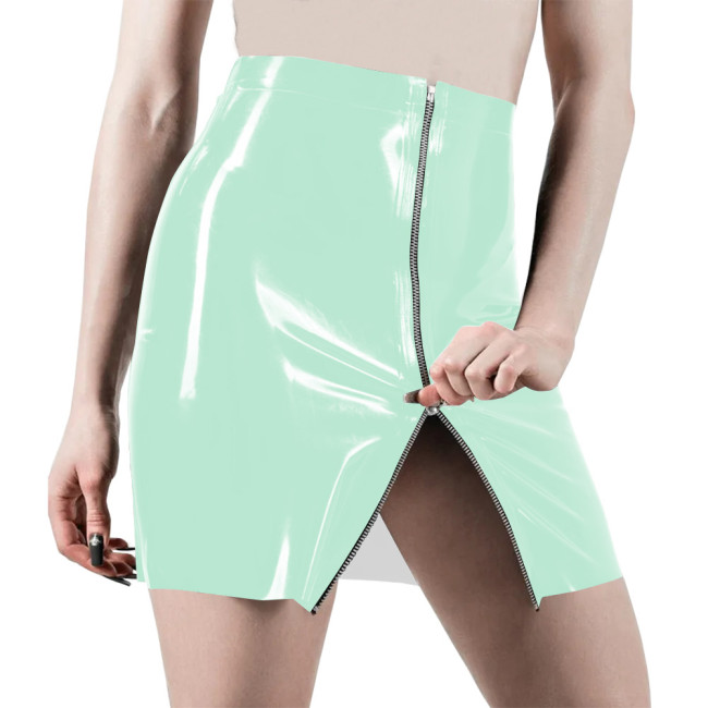 Front Zip Punk Style Mini Skirt for Women Wrap Hip Bodycon Skirt High Waist Latex Look Gothic Attire Fashion Casual Match Bottom