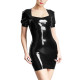Square Neck Short Puff Sleeve Women Sheath Dress Skinny Sexy Package Hip Mini Dress Latex Look Shiny PVC Leather Elegant Vestido