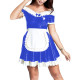 Slash V-neck Women Bodycon Ruffled Maid Dress with Apron Patchwork Ruched Hems  A-line Pleated Mini Dress Maid Cosplay Costume
