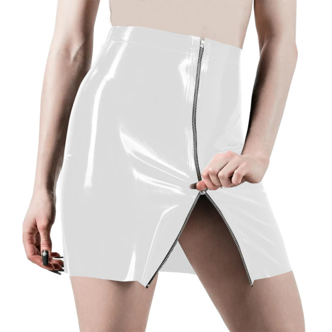 Front Zip Punk Style Mini Skirt for Women Wrap Hip Bodycon Skirt High Waist Latex Look Gothic Attire Fashion Casual Match Bottom