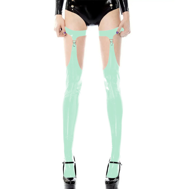 Novelty Women's Socks Sexy Hollow-out Thigh High Socks Shiny PVC Leather Skinny Tights Office Lady Fashion Casual Match Bottoms