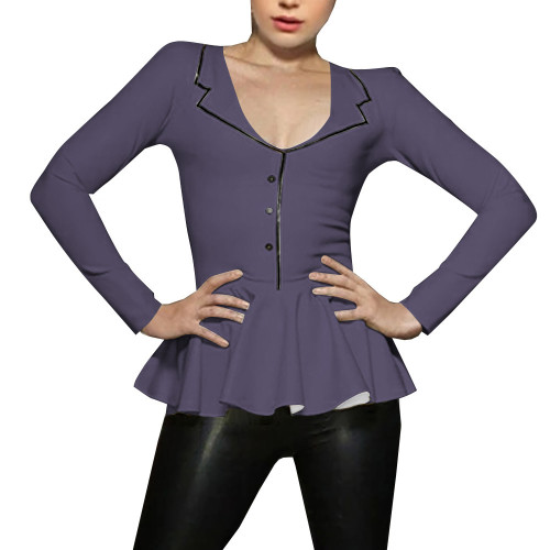 Spliced A-line Mermaid Women Shirt Sigle-breasted Lapel Long Sleeve Bodycon Blouse Latex Look Office Lady Fashion Match Tops