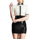 Turn-down Collar Short Sleeve Mini Dress Shiny PVC Leather Latex Look Patchwork Ruffled Dress Elegant Women Banquet Venue Gown