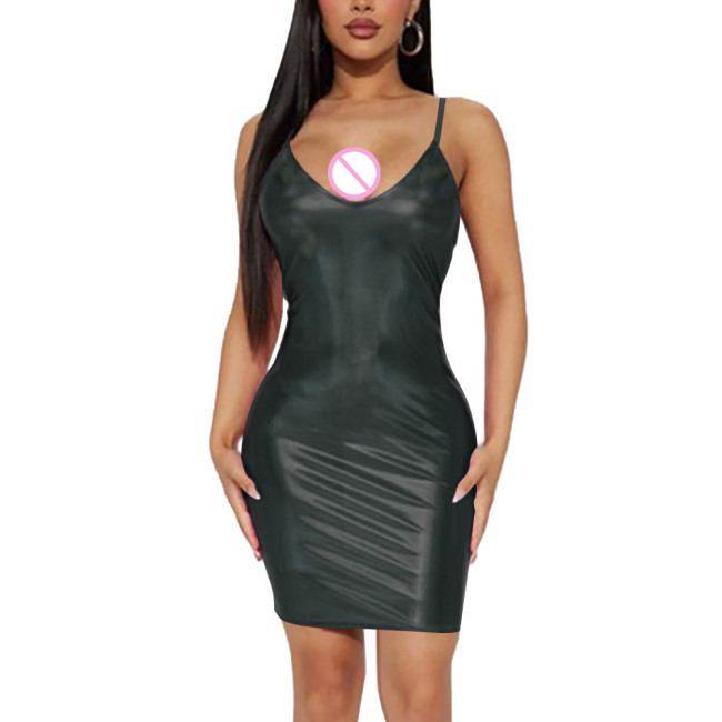 Women Erotic Spaghetti Slip Bodycon Dress Sexy Package Hips Skintight Mini Dress Holographic Laser Sundress Exotic Dancewear