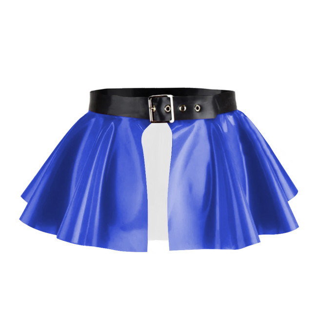 Unisex Wet Look PVC Leather Mini Skirt Open Front Adjustable Buckle A- Line Skirts Sexy Pole Dance Club Costume Pleated Skirts