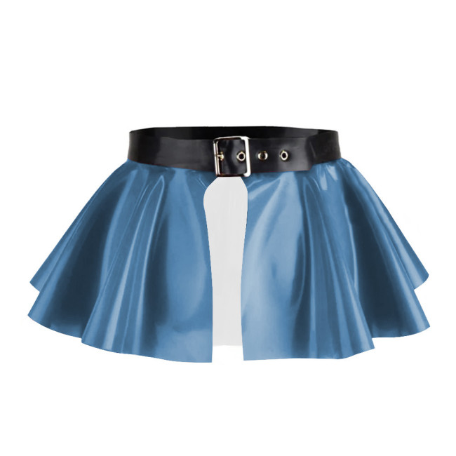 Unisex Wet Look PVC Leather Mini Skirt Open Front Adjustable Buckle A- Line Skirts Sexy Pole Dance Club Costume Pleated Skirts