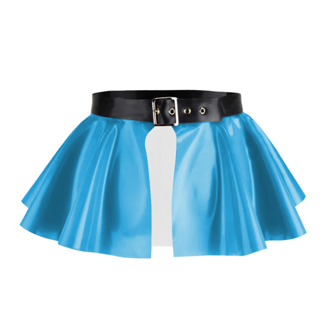 Unisex Wet Look PVC Leather Mini Skirt Open Front Adjustable Buckle A- Line Skirts Sexy Pole Dance Club Costume Pleated Skirts