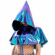 Hologram Laser Mini Hooded Cloaks for Women Halloween Party Costume Shiny Gothic Fancy Dress Liquid Metallic Cosplay Short Cape