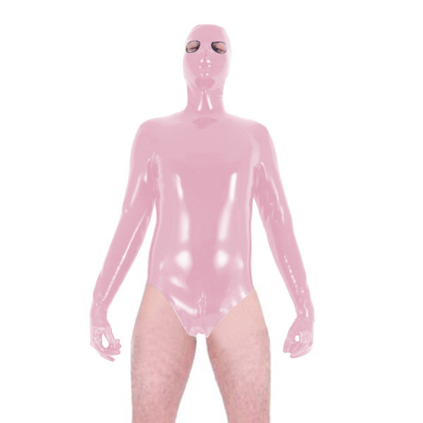 Fetish Sexy High Cut Jumpsuit Wetlook PVC Leather Gloved Bodysuit Unisex Fashion Masked Cosplay Suit Zipper Open Crotch Catsuit