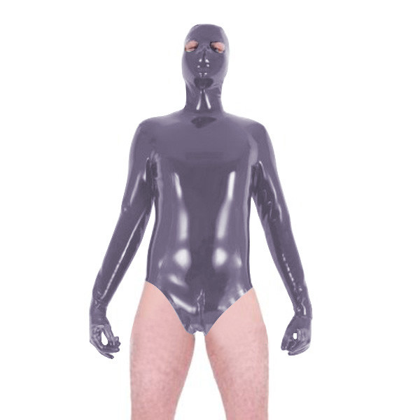 Fetish Sexy High Cut Jumpsuit Wetlook PVC Leather Gloved Bodysuit Unisex Fashion Masked Cosplay Suit Zipper Open Crotch Catsuit