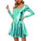 Fashion 2 Piece Skirt Set Women Long Sleeve O-neck Bodysuits Sexy Mini Pleated Skirt Laser Metallic Sissy Slim Fit Skirts Sets