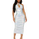 Halter Backless Bodycon Hip Wrap Dress Holographic Laser Chest Hollow Sexy Summer Dress Revelry Party Lady Hobble Long Dress