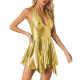 Women Fashion Holographic Laser Halter Mini Dress Sexy Backless Asymmetric Swing Dress for Club Cocktail Lady Slim Fit Vestidos