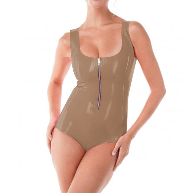 Sleeveless Bodycon Faux Latex Bodysuits Lingerie Sexy Women Bodysuit Pole Dancing PVC Leather Slim Fit Zipper High Cut Bodysuits