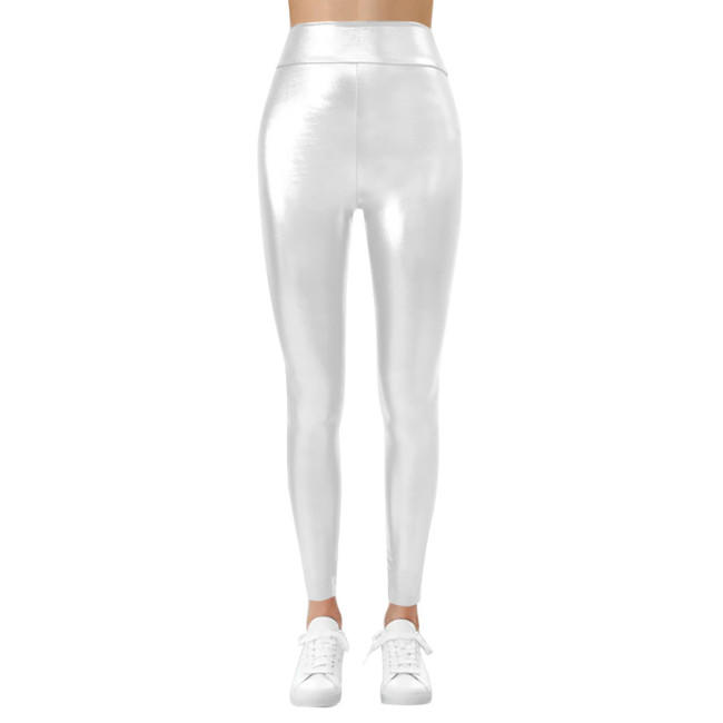 High Waist Sheath Solid Color Joggers Women Shiny Metallic Sexy Bodycon Pencil Casual Pants Stretchy Basic Leggings Streetwear
