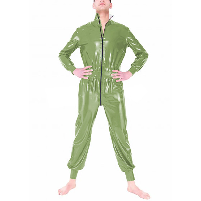Exotic Long Sleeve Zipper Open Crotch Jumpsuits Faux Latex PVC Mens Sissy Solid Color Slim Fit Jumpsuits Oversize Mens Rompers