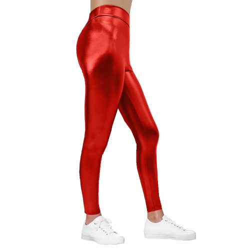 High Waist Sheath Solid Color Joggers Women Shiny Metallic Sexy Bodycon Pencil Casual Pants Stretchy Basic Leggings Streetwear