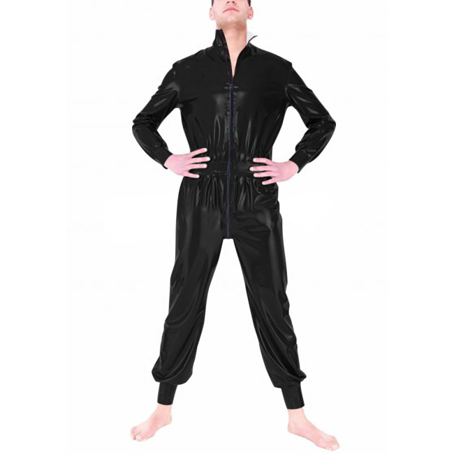 Exotic Long Sleeve Zipper Open Crotch Jumpsuits Faux Latex PVC Mens Sissy Solid Color Slim Fit Jumpsuits Oversize Mens Rompers