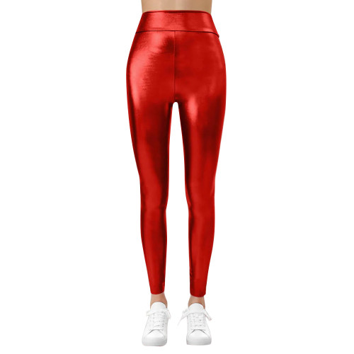 High Waist Sheath Solid Color Joggers Women Shiny Metallic Sexy Bodycon Pencil Casual Pants Stretchy Basic Leggings Streetwear