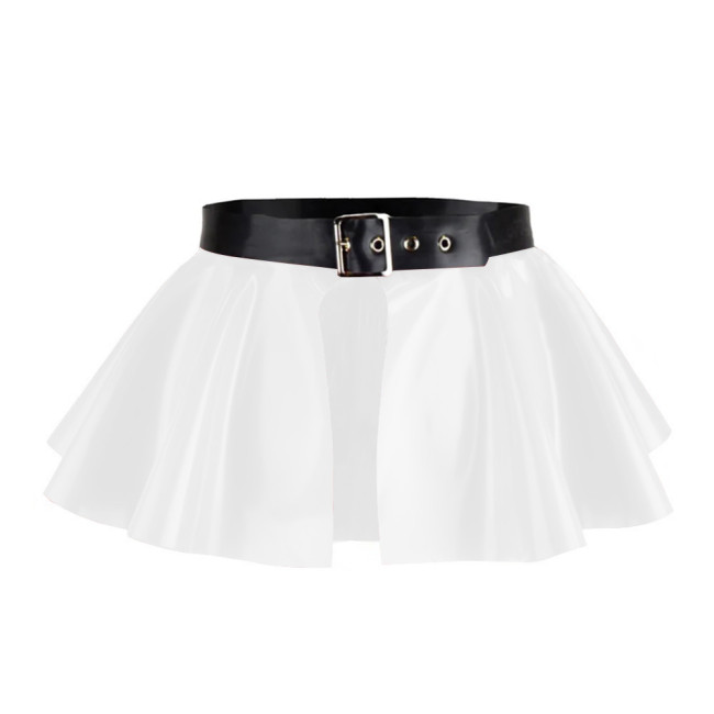 Unisex Wet Look PVC Leather Mini Skirt Open Front Adjustable Buckle A- Line Skirts Sexy Pole Dance Club Costume Pleated Skirts