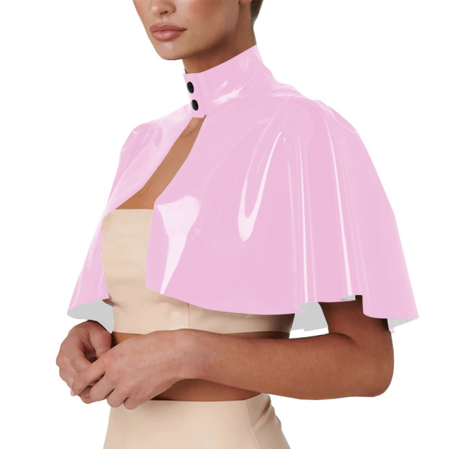 Unisex Cosplsy Cross Dressing Wizard Mock Neck Short Capes PVC Leather Loose Ponchos Casual Sleeveless Faux Latex Capes Coats