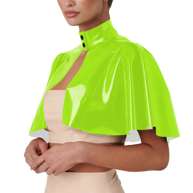 Unisex Cosplsy Cross Dressing Wizard Mock Neck Short Capes PVC Leather Loose Ponchos Casual Sleeveless Faux Latex Capes Coats