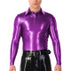 Fashion Oversized T Shirts for Men Vinyl PVC Leather Long Sleeve Slim Fit Solid Color Graphic T Shirts Casual Stretchy Men Tops