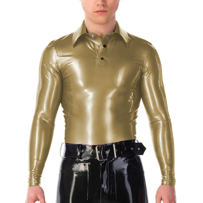 Fashion Oversized T Shirts for Men Vinyl PVC Leather Long Sleeve Slim Fit Solid Color Graphic T Shirts Casual Stretchy Men Tops