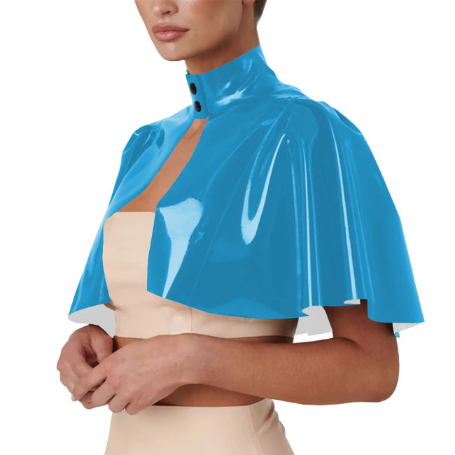 Unisex Cosplsy Cross Dressing Wizard Mock Neck Short Capes PVC Leather Loose Ponchos Casual Sleeveless Faux Latex Capes Coats