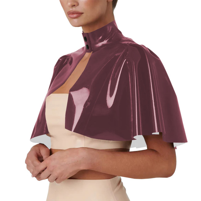 Unisex Cosplsy Cross Dressing Wizard Mock Neck Short Capes PVC Leather Loose Ponchos Casual Sleeveless Faux Latex Capes Coats