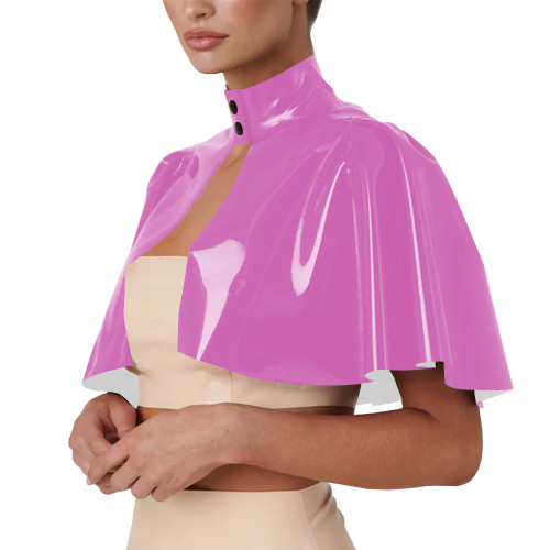 Unisex Cosplsy Cross Dressing Wizard Mock Neck Short Capes PVC Leather Loose Ponchos Casual Sleeveless Faux Latex Capes Coats