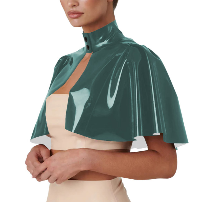 Unisex Cosplsy Cross Dressing Wizard Mock Neck Short Capes PVC Leather Loose Ponchos Casual Sleeveless Faux Latex Capes Coats