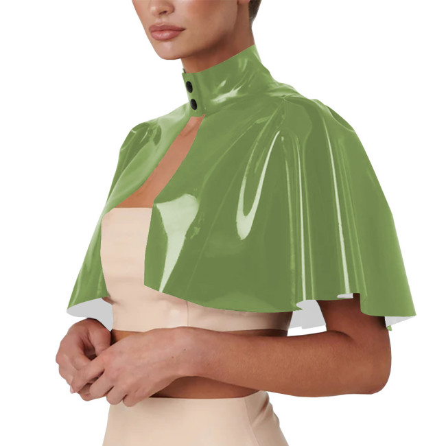 Unisex Cosplsy Cross Dressing Wizard Mock Neck Short Capes PVC Leather Loose Ponchos Casual Sleeveless Faux Latex Capes Coats