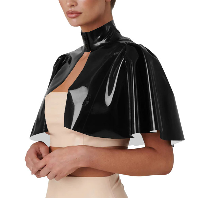 Unisex Cosplsy Cross Dressing Wizard Mock Neck Short Capes PVC Leather Loose Ponchos Casual Sleeveless Faux Latex Capes Coats