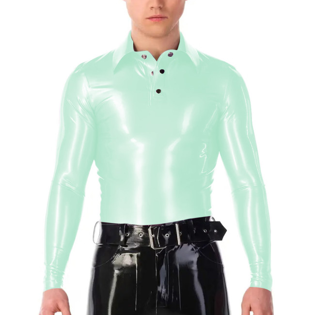 Fashion Oversized T Shirts for Men Vinyl PVC Leather Long Sleeve Slim Fit Solid Color Graphic T Shirts Casual Stretchy Men Tops