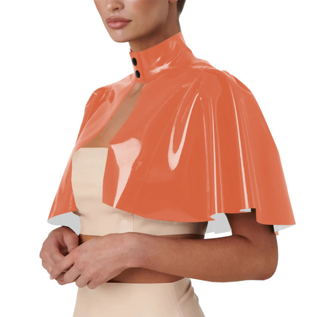 Unisex Cosplsy Cross Dressing Wizard Mock Neck Short Capes PVC Leather Loose Ponchos Casual Sleeveless Faux Latex Capes Coats