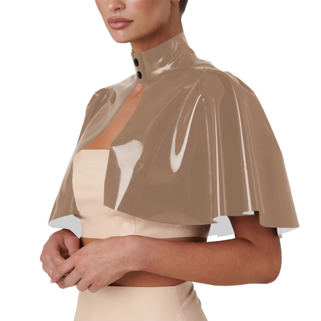 Unisex Cosplsy Cross Dressing Wizard Mock Neck Short Capes PVC Leather Loose Ponchos Casual Sleeveless Faux Latex Capes Coats