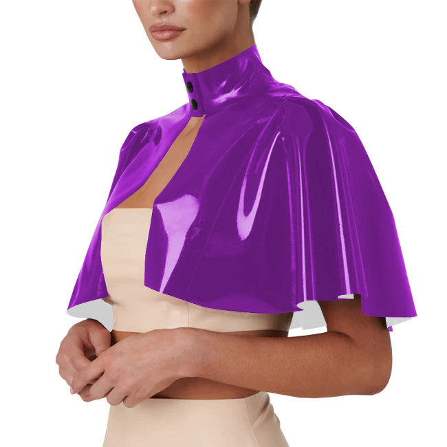 Unisex Cosplsy Cross Dressing Wizard Mock Neck Short Capes PVC Leather Loose Ponchos Casual Sleeveless Faux Latex Capes Coats