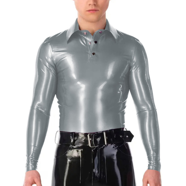 Fashion Oversized T Shirts for Men Vinyl PVC Leather Long Sleeve Slim Fit Solid Color Graphic T Shirts Casual Stretchy Men Tops