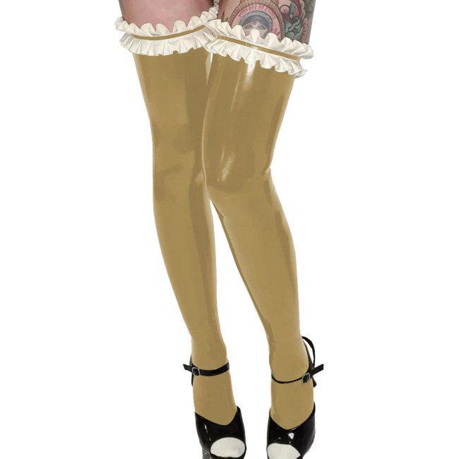 PVC Faux Leather Exotic Stretch Bodystocking Women Sexy Cosplay Thigh High with Footed Sock Pole Dancing Pantyhose Stockings 7XL