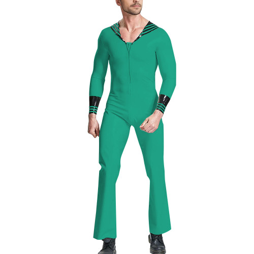 Vinyl PVC Leather Mens Jumpsuit for Navy Costume Long Sleeve Sailor Uniform Adults Catsuit Halloween Party Fancy Dress Bodysuit