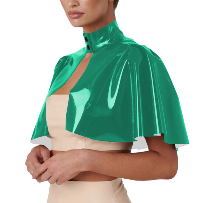 Unisex Cosplsy Cross Dressing Wizard Mock Neck Short Capes PVC Leather Loose Ponchos Casual Sleeveless Faux Latex Capes Coats